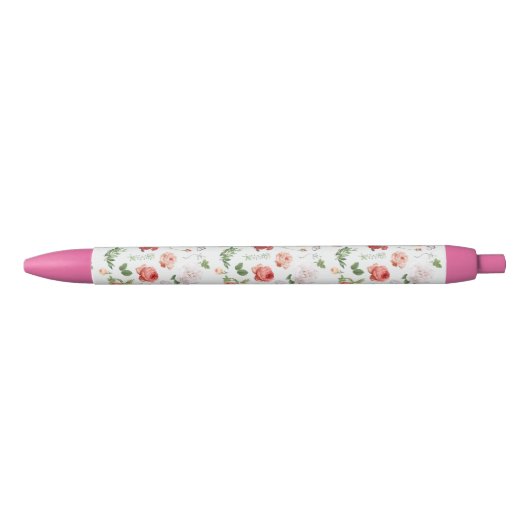 Stylo Noir Motif à fleurs, Rose (Devant)