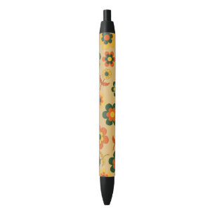 Stylo Noir Motif à fleurs Vintage orange rétro