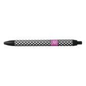 Stylo Noir Motif à points rose et noir avec Monogramme (Devant)