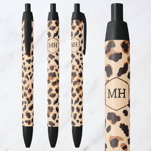 Stylo Noir Motif animalier marron noir imprimé léopard Monogr