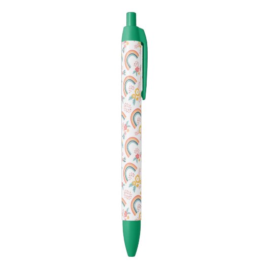 Stylo Noir Motif arc-en-ciel fleuri coloré (Bas (Vertical))