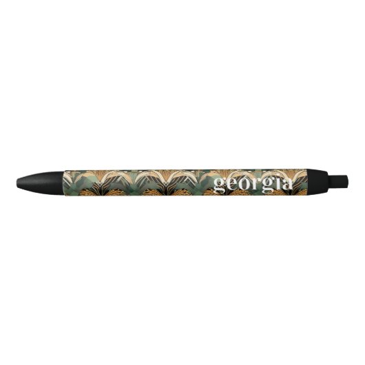Stylo Noir Motif Art déco égyptien | Monogramme (Devant)