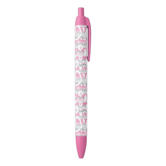 Stylo Noir Motif avec des coeurs et des fleurs (Bas (Vertical))