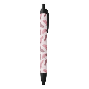 Stylo Noir motif avec des plumes de paon