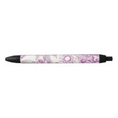 Stylo Noir Motif avec les fleurs roses (Devant)