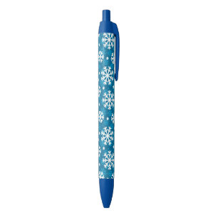 Stylo Noir Motif bleu de flocon de neige d'hiver