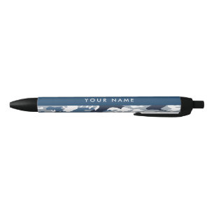 Stylo Noir Motif camouflage neige hivernale bleue Personnalis
