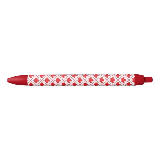Stylo Noir Motif canadien de feuille d'érable rouge et blanc  (Devant)