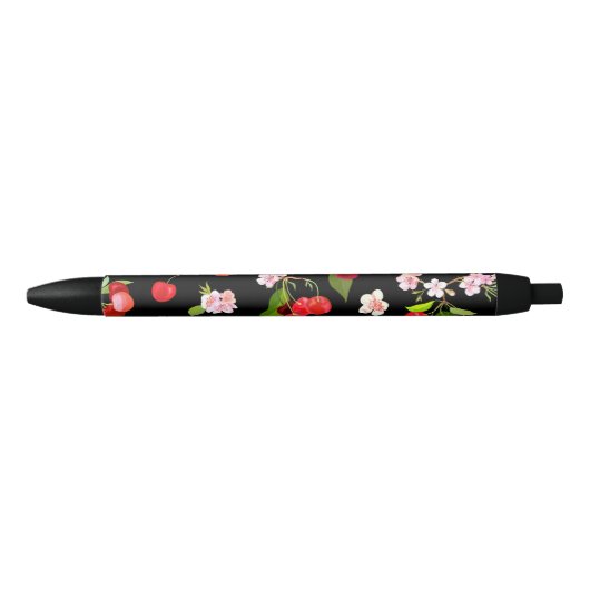 Stylo Noir Motif cerise 2 (Devant)