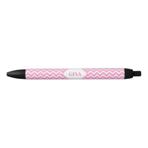 Stylo Noir Motif Chevron rose et blanc monogramme