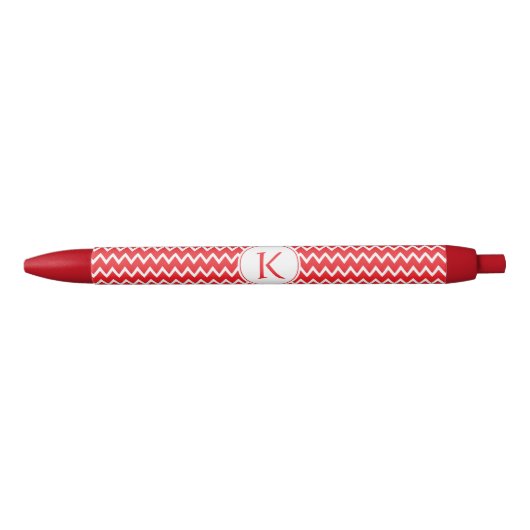 Stylo Noir Motif Chevron rouge et blanc monogramme (Devant)