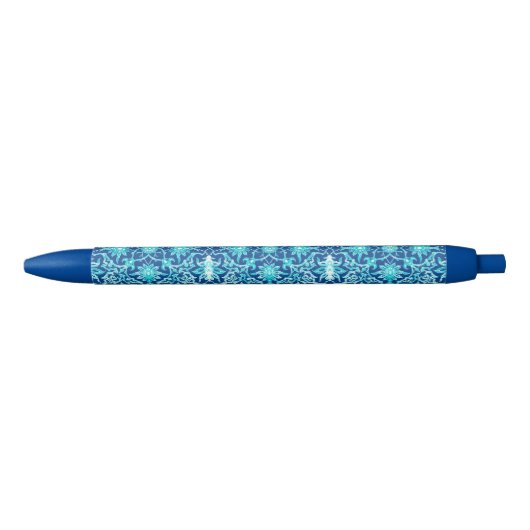 Stylo Noir Motif chinois Art Nouveau - Turquoise et Bleu (Devant)