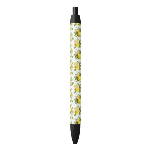 Stylo Noir Motif citron, Fleurs de citron, Feuilles, Citrus (devant Vertical)