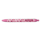Stylo Noir Motif Coeurs roses avec nom personnalisé (Devant)