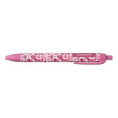 Stylo Noir Motif Coeurs roses avec nom personnalisé (Bas)