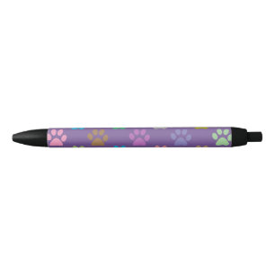 Stylo Noir Motif coloré d'empreintes de pattes
