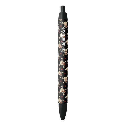 Stylo Noir Motif crâne avec coeur (devant Vertical)