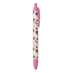 Stylo Noir Motif crâne de fleurs