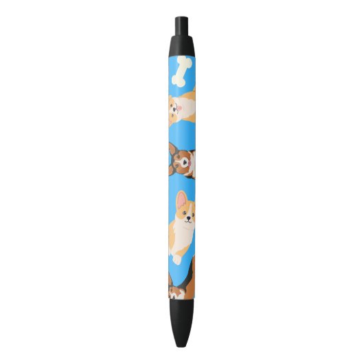 Stylo Noir Motif Cute Corgi (devant Vertical)