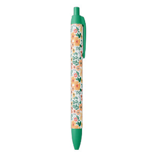 Stylo Noir Motif de Bouquet de jardin coloré
