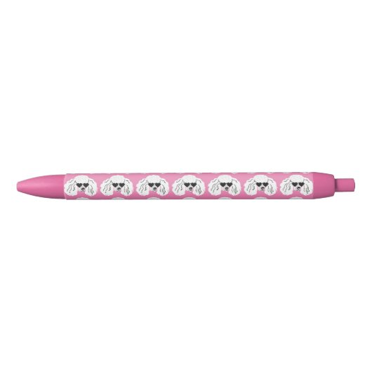 Stylo Noir Motif de caniche mignon rose (Devant)