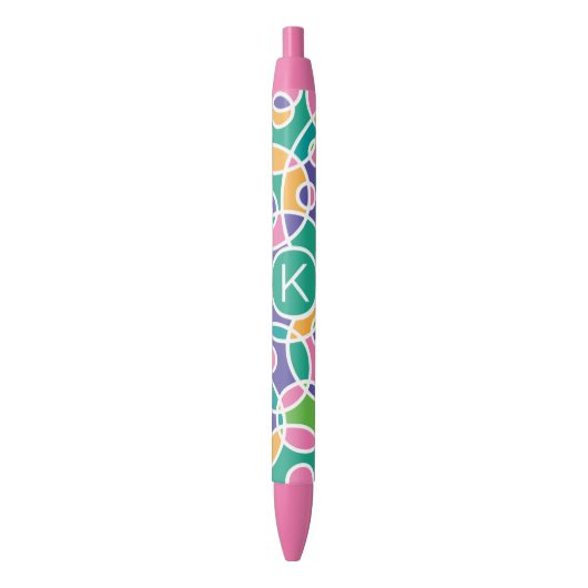 Stylo Noir Motif de cercles fous colorés lumineux Monogramme (devant Vertical)