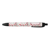 Stylo Noir Motif de cerisier rose doux | Monogramme (Bas)