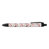 Stylo Noir Motif de cerisier rose doux | Monogramme (Haut)