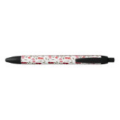 Stylo Noir Motif de cerisier rose doux | Monogramme (Dos)