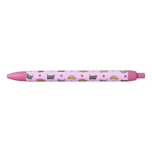 Stylo Noir Motif de chats gras sur rose (Devant)