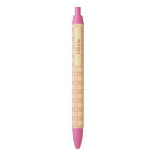 Stylo Noir Motif de cœur en vichy pêche, Carreaux mignons Kaw