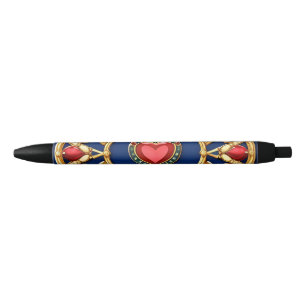 Stylo Noir Motif de cœur encadré doré avec design orné
