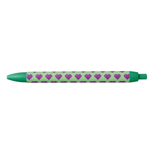 Stylo Noir Motif de coeur violet Pixel (Devant)