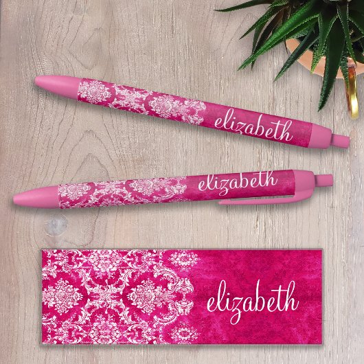 Stylo Noir Motif de Damas de Grunge rose chaud Monogramme per