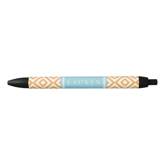 Stylo Noir Motif de diamants d'orange et d'Aqua (Devant)