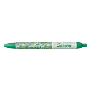 Stylo Noir Motif de feuilles de palmier vert Hawaiian Tropica