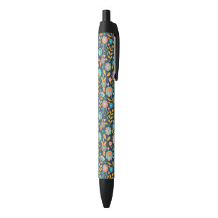 Stylo Noir Motif de fleur d'art populaire