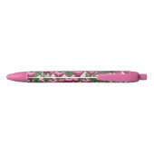 Stylo Noir Motif de fleur de coeur à saignement rose (Dos)
