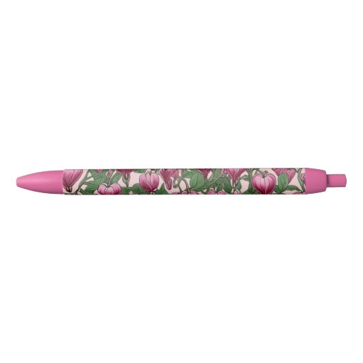 Stylo Noir Motif de fleur de coeur à saignement rose (Devant)