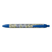 Stylo Noir Motif de fleur en laiton bleu (Dos)