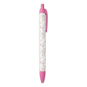 Stylo Noir Motif de fleur rose mou d'aquarelle