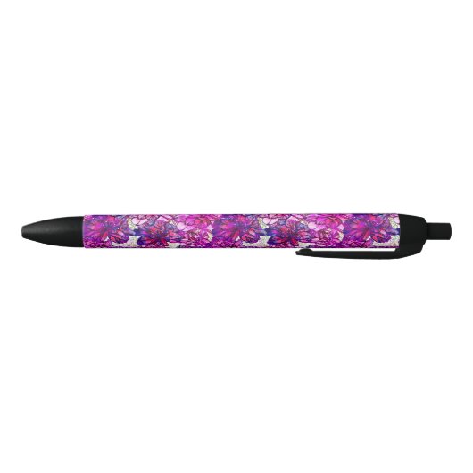 Stylo Noir Motif De Fleurs Abstraites Roses Et Violettes (Bas)