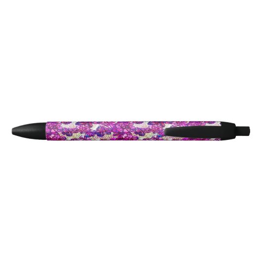 Stylo Noir Motif De Fleurs Abstraites Roses Et Violettes (Dos)