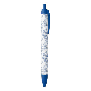 Stylo Noir Motif de fleurs bleues