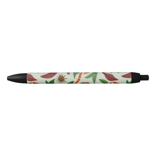 Stylo Noir Motif de fleurs exotiques (Devant)