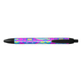 Stylo Noir Motif de fleurs rose bleu jaune arrière - plan ajo (Dos)