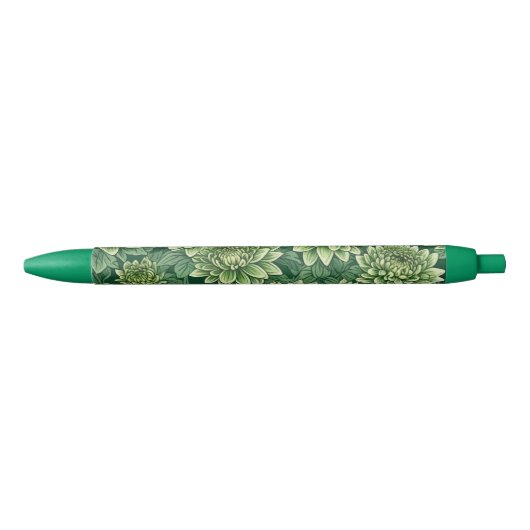 Stylo Noir Motif de fleurs vert Chrysanthemum (Devant)