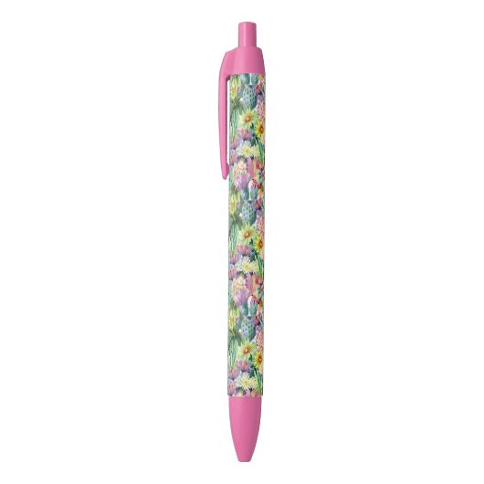 Stylo Noir Motif de floraison exotique de cactus d'aquarelle (Haut (Vertical))