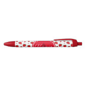 Stylo Noir Motif de fraises Rouge Nom blanc initial (Haut)