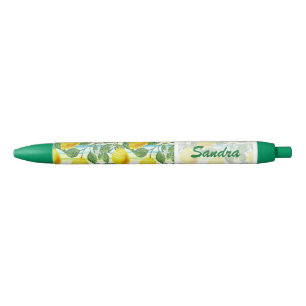 Stylo Noir Motif de Fruits de citron méditerranéen personnali